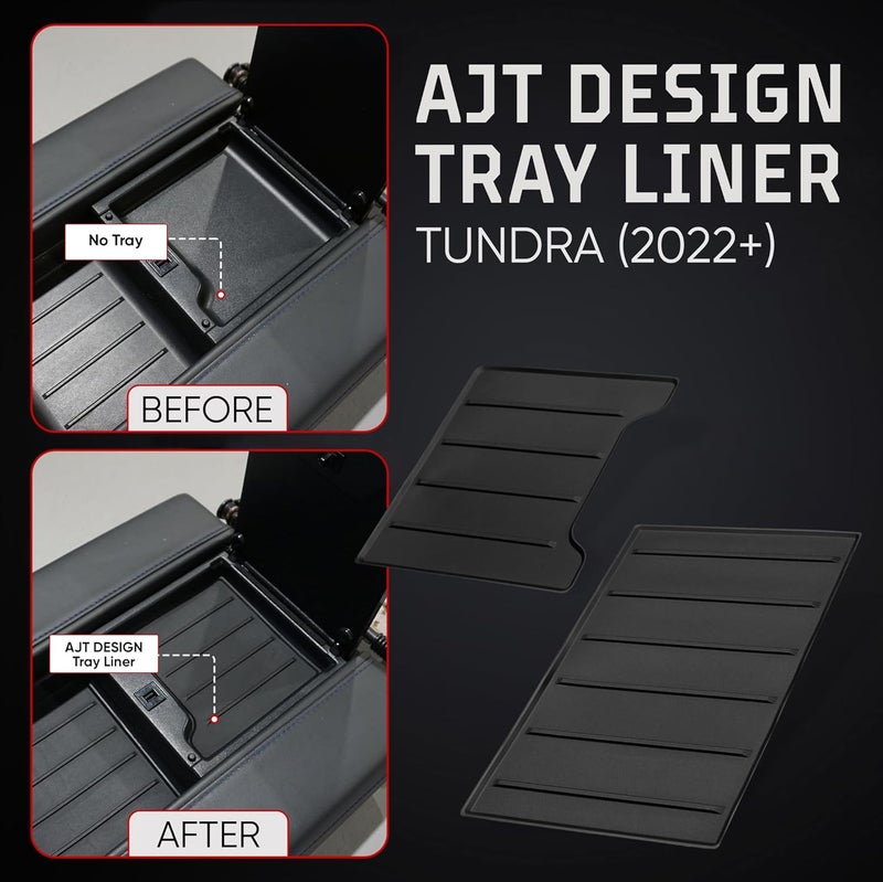 AJT DESIGN Center Console Organizer Tray Liner Compatible with 2022+ Toyota Tundra Platinum, 1794, TRD PRO, Capstone | Fits 2023+ Sequoia | Anti-Slip Mat for Car Console Organizer Tray | 2-Piece Black - Image 3